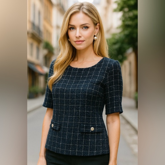 Cleo ,Short Sleeve Tweed ,Faux Pockets ,Tunic Blouse. In great condition. - Picture 1 of 8